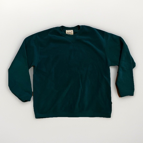 Woolrich Men's Large Vintage Forest Green Fleece Pullover Sweatshirt Crewneck - Picture 1 of 6
